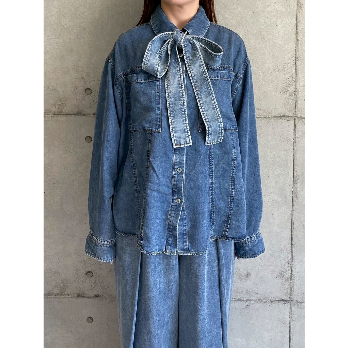 新品タグ付き☆ROSIEEロージー☆デニムボウタイシャツ ROSIEE】ボウタイ2wayテンセルデニムシャツ | selectshop kusukusu