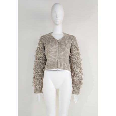 【Boutique Ordinary】Fringe Sleeve Mixed Knit Cardigan
