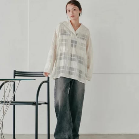 【Hella】sheer check blouse ※納期3/下〜4/下