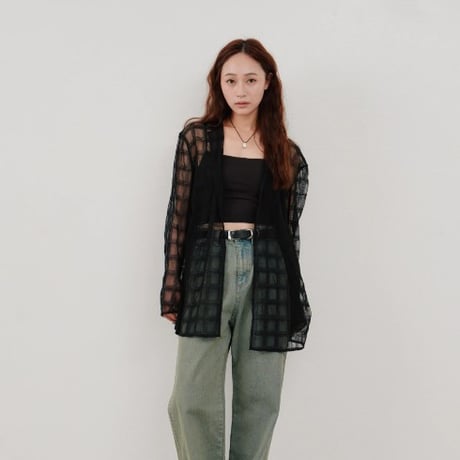 【Hella】embroidery check sheer jacket　※納期4月中旬〜5月中旬