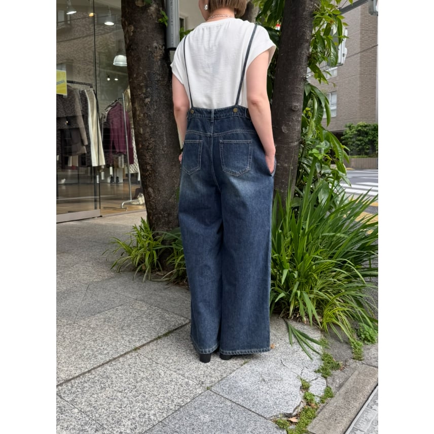 kusukusu select】フロントアシンメトリーデニムオーバーオール