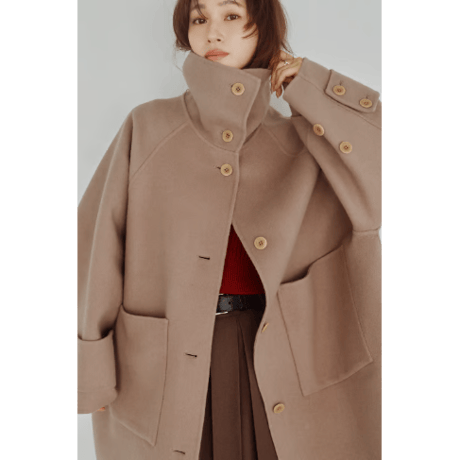 【Hella】Hooded Stole Rever Coat　※納期9月末〜10月末