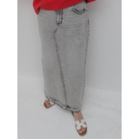 【YENN】BACK SLIT MAXI SK L/GRAY
