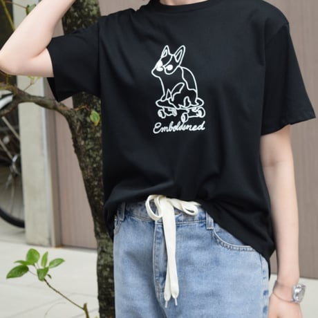 【ROSIEE】フレンチブルドッグコード刺繍Tシャツ