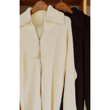 【Hella】Wide Collar Rib Zip Knit　※納期11月上旬～12月上旬