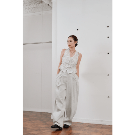 【Hella】gather stripe top　※納期3月中旬〜4月中旬