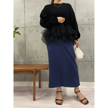 【ROSIEE】裾チュールメッシュニット