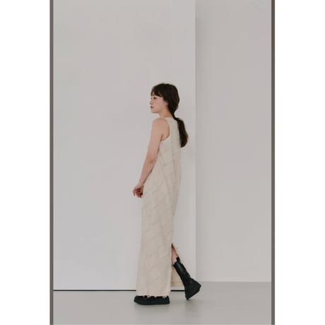 【Hella】cut jacquard patchwork dress