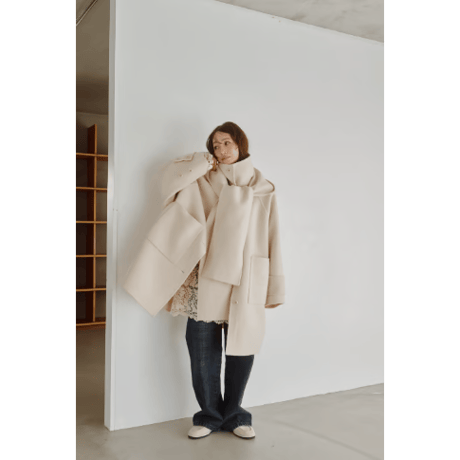 【Hella】Hooded Stole Rever Coat　※納期9月末〜10月末