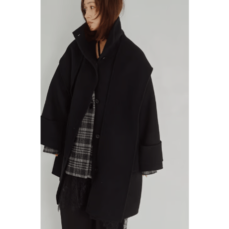 【Hella】Hooded Stole Rever Coat　※納期9月末〜10月末