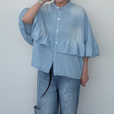 【kusukusu限定】CYAN TOKYO シア―デニムフリルシャツ