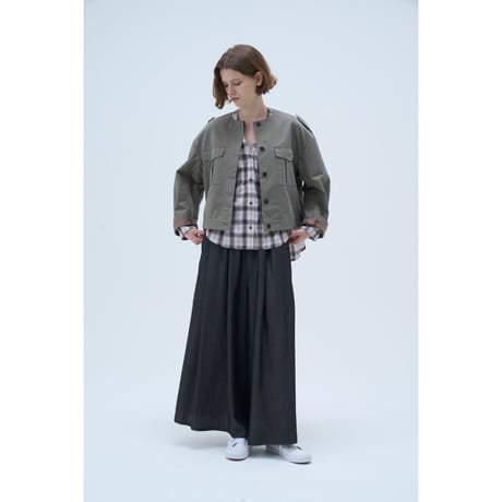 【Boutique Ordinary】Checked Collarless Wide Shirt