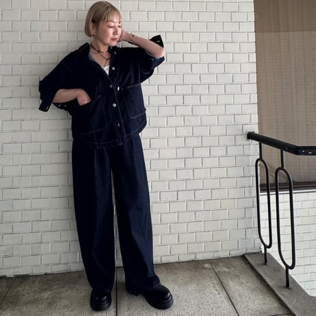 【cafune】10oz denim tuck pants