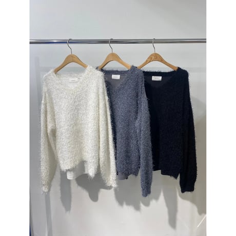 【ROSIEE】異素材切替シャギーニット