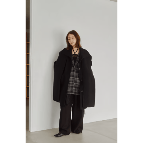 【Hella】Hooded Stole Rever Coat　※納期9月末〜10月末