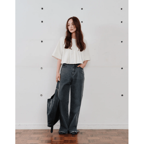 【Hella】unbrella pleats cropped top　※納期5月中旬〜6月中旬