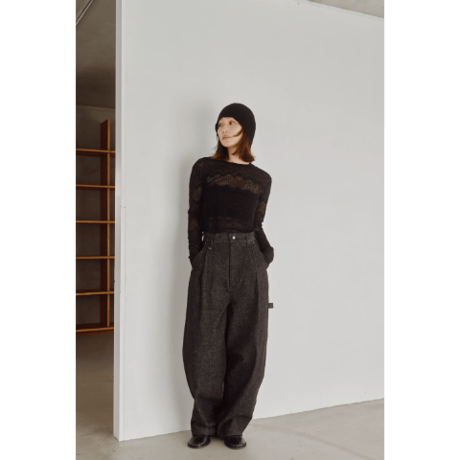 【Hella】Flocked Lace Sheer Top　※納期9月上旬～10月上旬