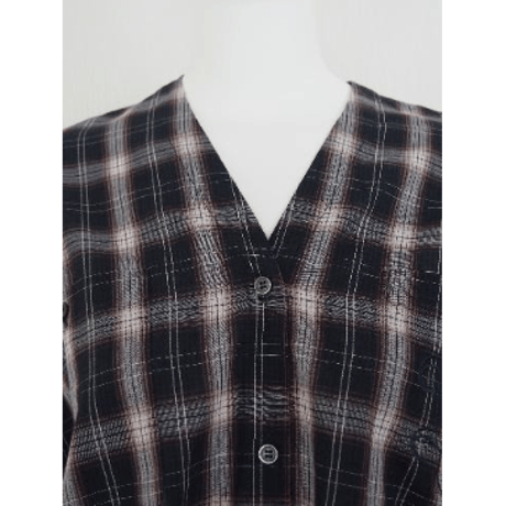 【Boutique Ordinary】Checked Collarless Wide Shirt
