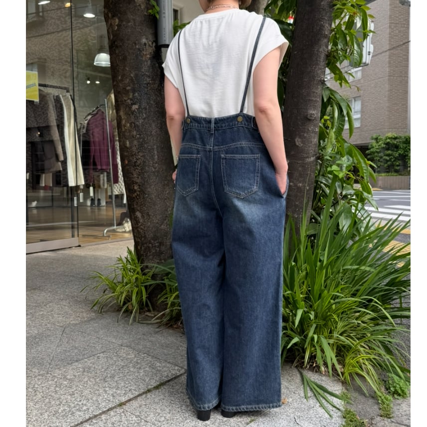 kusukusu select】フロントアシンメトリーデニムオーバーオール