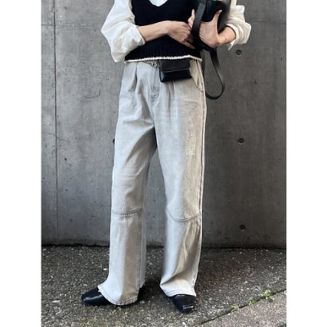 【YENN】HIGH RISE TUCK WIDE　ライトグレー