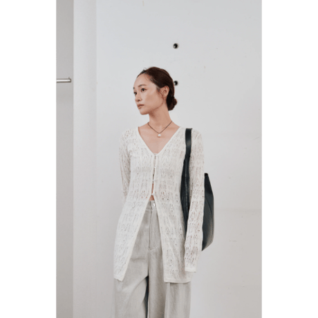 【Hella】crochet lace Vneck cardigan　※納期2月中旬〜3月中旬