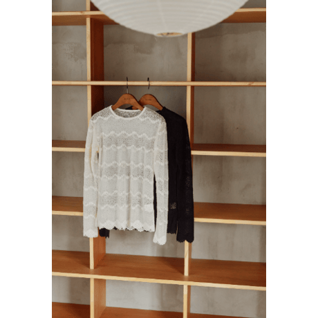 【Hella】Flocked Lace Sheer Top　※納期9月上旬～10月上旬