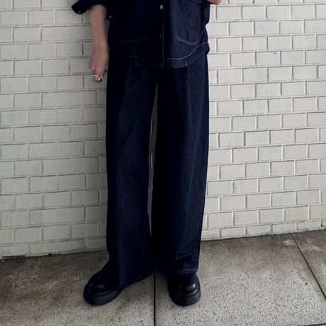 【cafune】10oz denim tuck pants