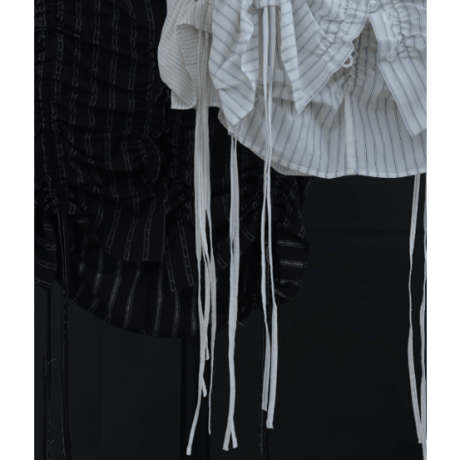 【Hella】gather stripe top　※納期3月中旬〜4月中旬