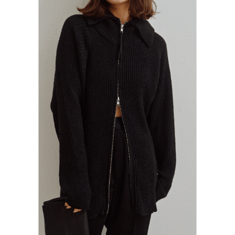 【Hella】Wide Collar Rib Zip Knit　※納期11月上旬～12月上旬