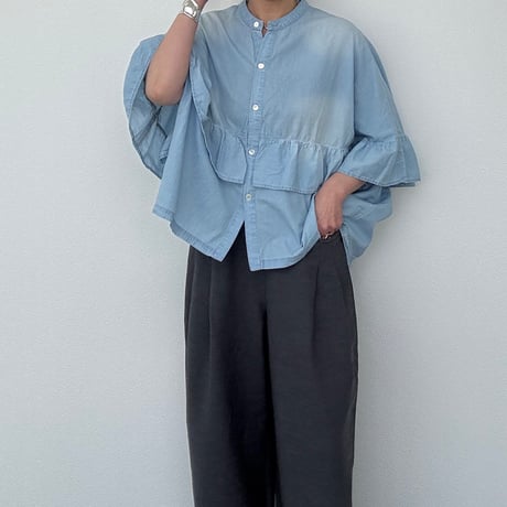 【kusukusu限定】CYAN TOKYO シア―デニムフリルシャツ