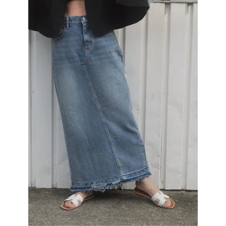 【YENN】BACK SLIT MAXI SK DENIM