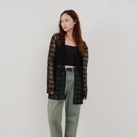 【Hella】embroidery check sheer jacket　※納期4月中旬〜5月中旬