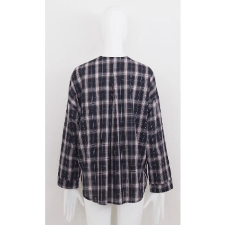 【Boutique Ordinary】Checked Collarless Wide Shirt