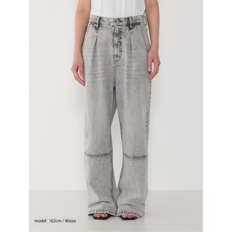 【YENN】HIGH RISE TUCK WIDE PT L/GRAY