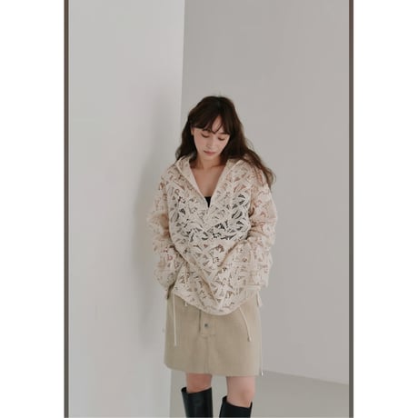 【Hella】flower lace hoodie※納期9/中〜10/中