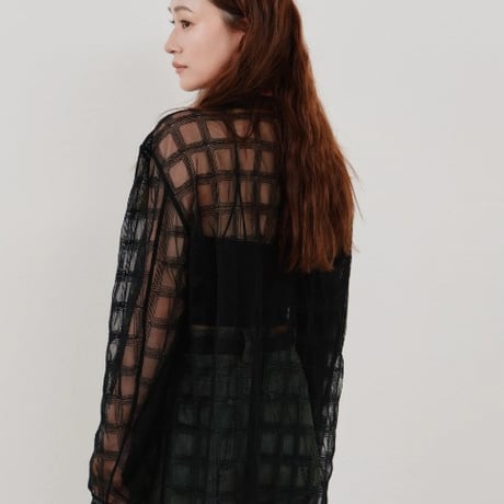 【Hella】embroidery check sheer jacket　※納期4月中旬〜5月中旬