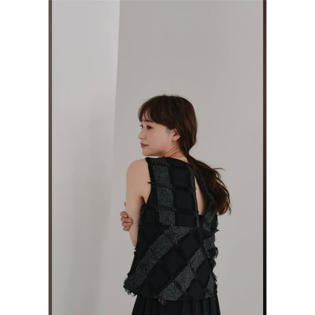 【Halla】cut jacquard check blouse