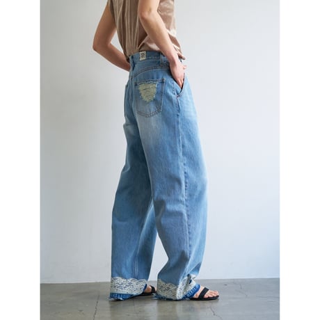 【YENN】LACE HEM TUCK DENIM　※納期：8月中旬〜9月中旬