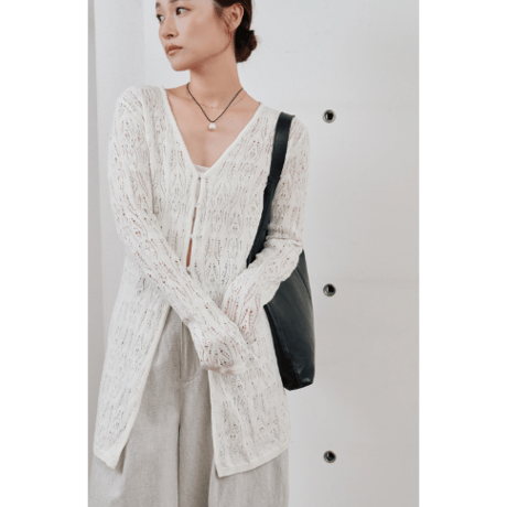 【Hella】crochet lace Vneck cardigan　※納期2月中旬〜3月中旬