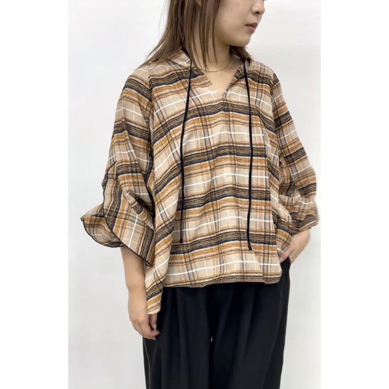 CLOCHE】チェック袖フリルシャツ | selectshop kusukusu