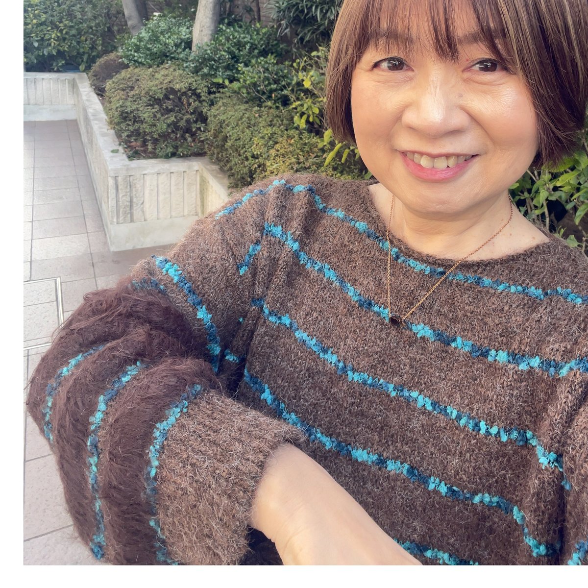 ブルーライン入りニット（ブラウン） | Midum ミドゥム