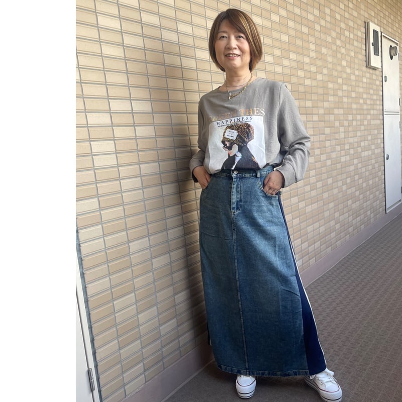 ライン入りデニムドッキングスカート（ネイビーのみ） | Midum ミドゥム