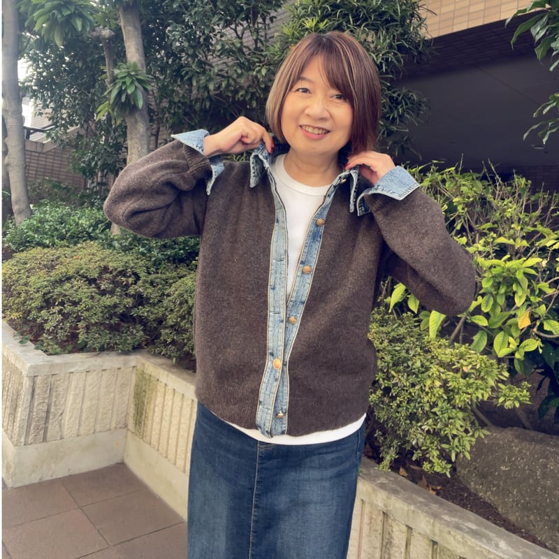 デニムドッキングニットカーディガン（ブラウン） | Midum ミドゥム