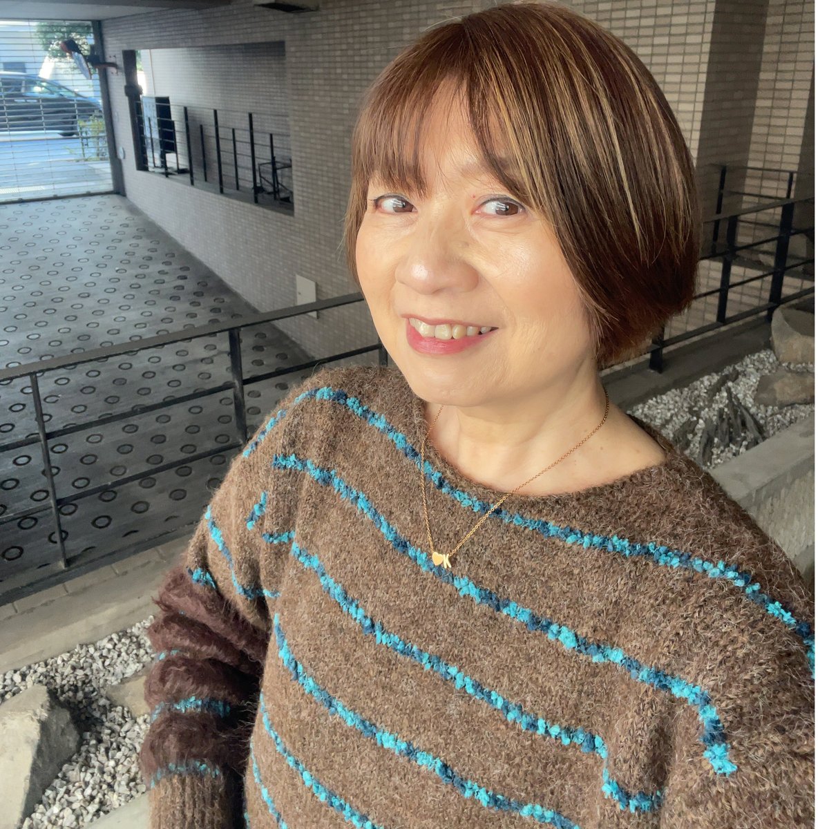 ブルーライン入りニット（ブラウン） | Midum ミドゥム