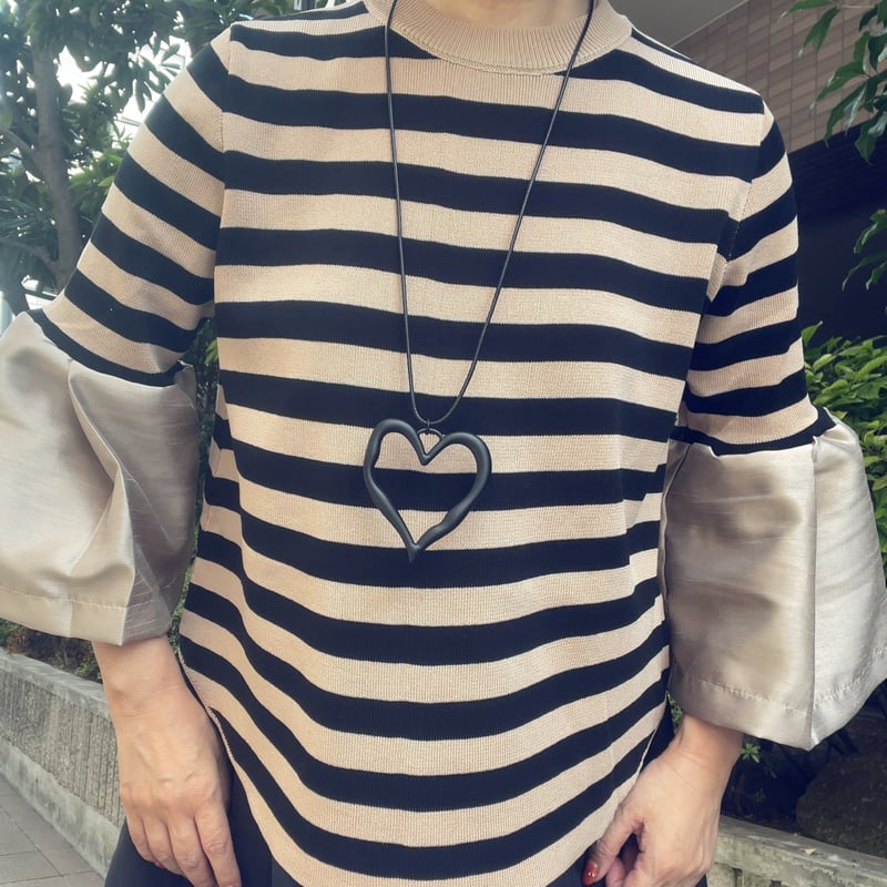 破格 大きなハート リビアングラスハート×ブラックオーラライトk18k14 MYSTERIOUS HEART NECKLACE(2ZN2482)K18 ネックレス｜スタージュエリー