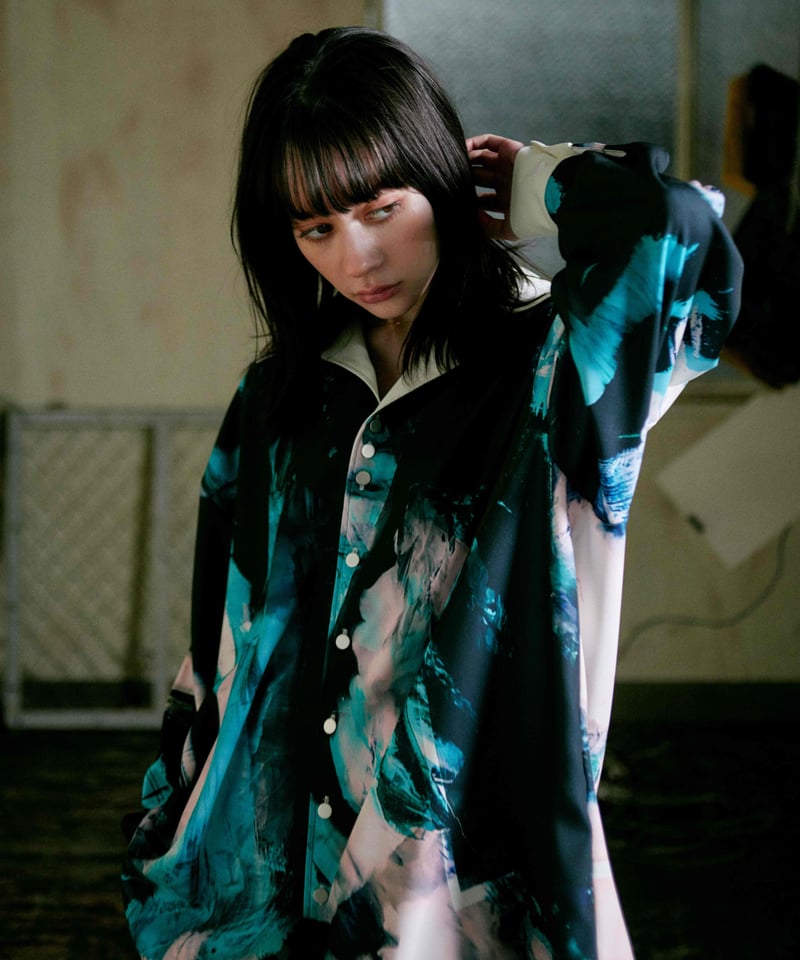 Stony paint open collar shirt / Turquoise | 0658 Stony paint open collar shirt / Turquoise | 0658