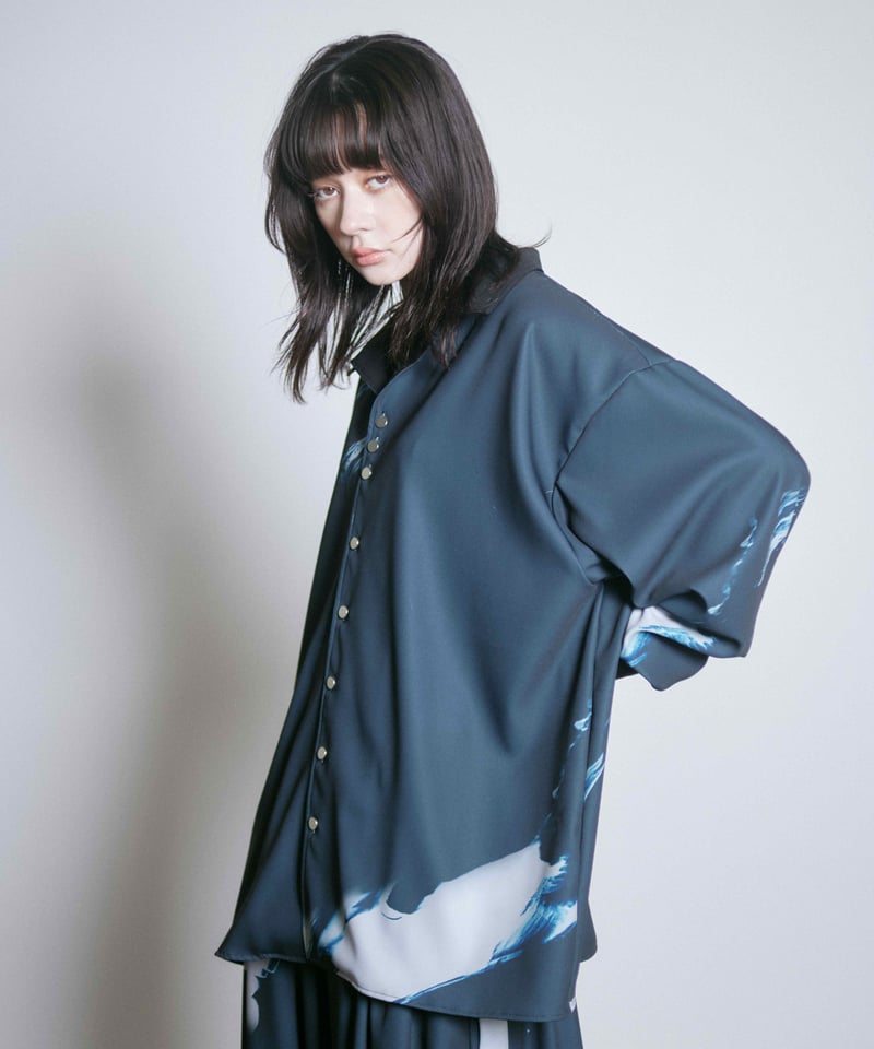 Stony paint open collar shirt / Onyx | 0658