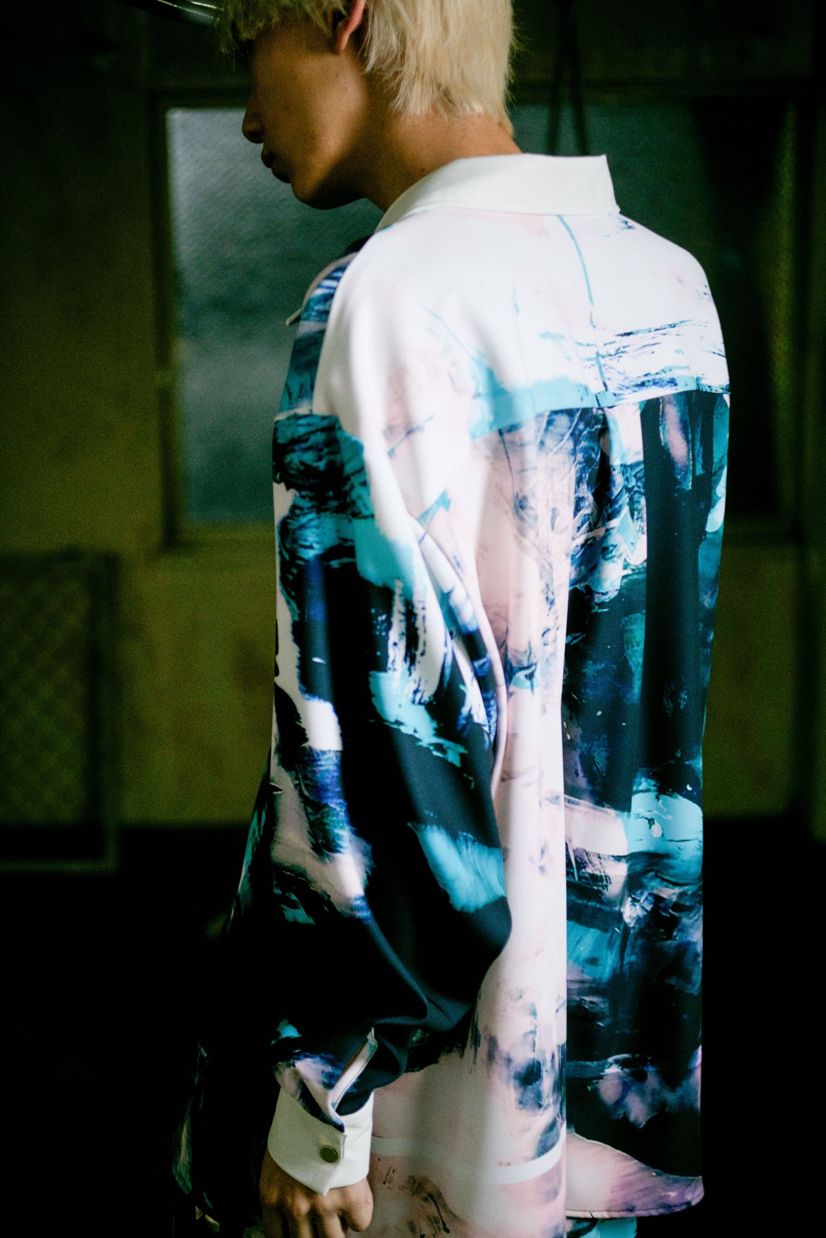 Stony paint open collar shirt / Turquoise | 0658 Stony paint open collar shirt / Turquoise | 0658