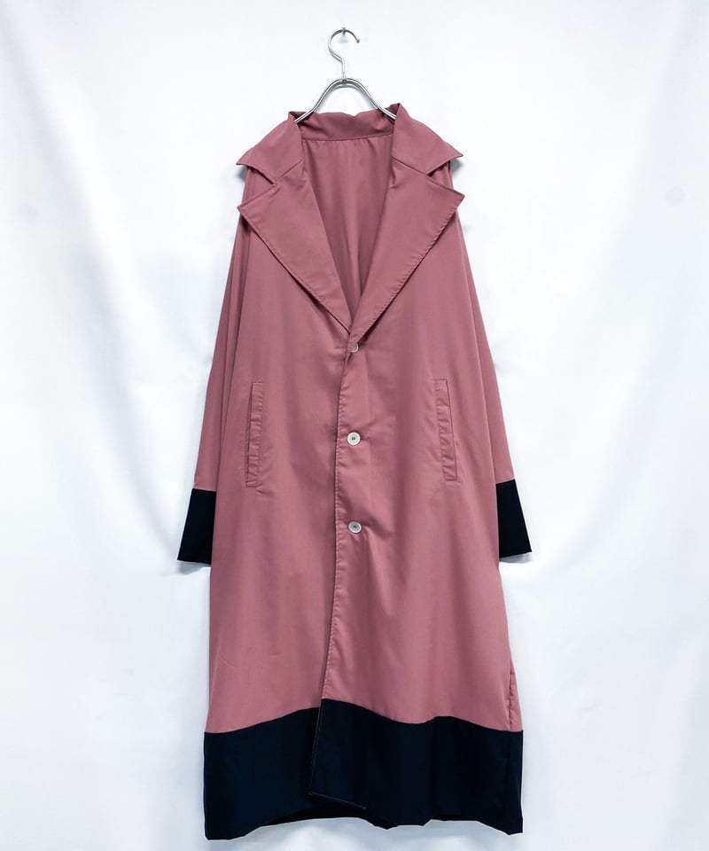 Two tone long light coat / Coral pink | 0658