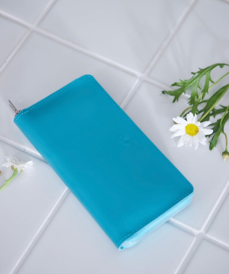 Quiet】leather long wallet / Turquoise Blue | 0658